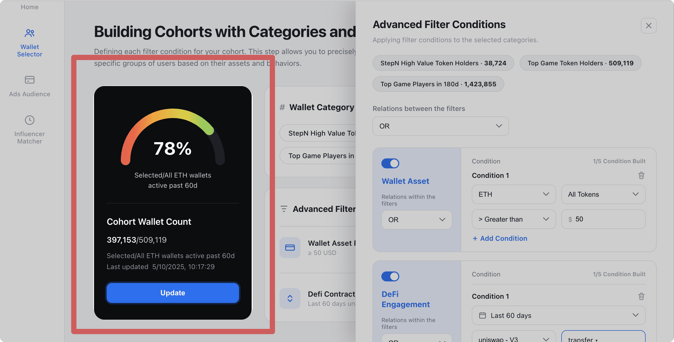 Audience estimate shown as a percentage/range instead of an exact wallet count