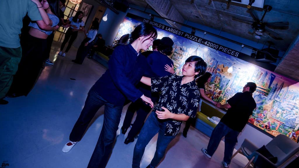 Hustle dancing with a partner