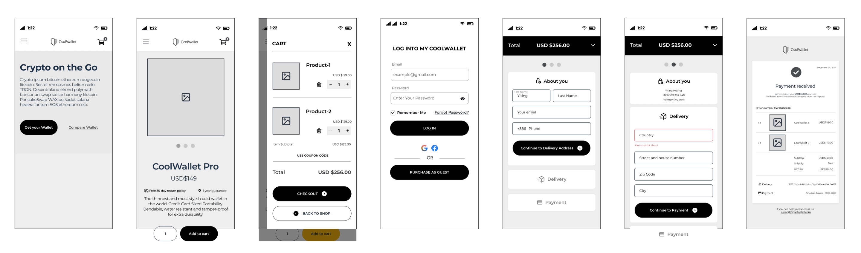 User flow from landing page to final checkout