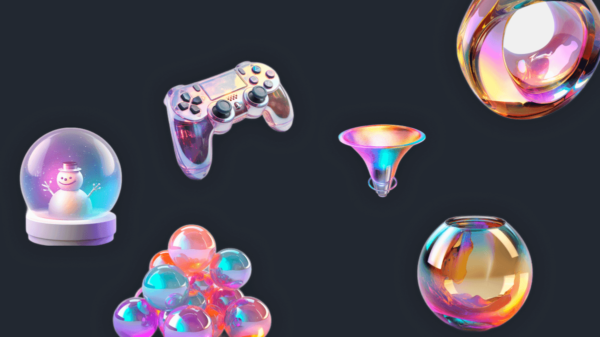 MidJourney-generated iridescent 3D object mood board